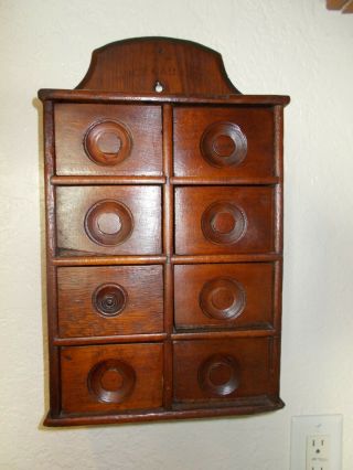 Antique Primitive 8 Drawer Oak Spice Cabinet,  17.  25 " X 11.  25 " X 4.  75 "