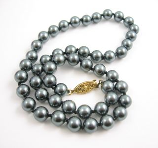 Black Faux Pearls Necklace Vintage Beaded Beads Choker 18 " Length Costume