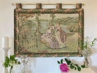 Vintage Woven Tapestry Wall Hanging.  Italian Classical Ladies In The Terrace.