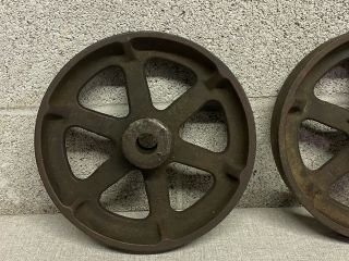 Vintage 8” Cast Iron Antique Hit And Miss Gas Engine Cart Wheels 2