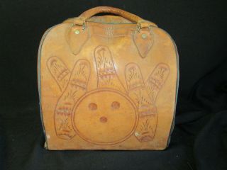 Vintage Hand Tooled Leather Bowling Bag Kingpin 12 1/2 " X 12 1/2 X 9