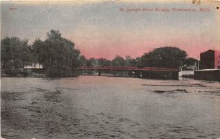 Constantine Mi 1907 - 09 View Of The St Joseph River Bridge Vintage Michigan 569