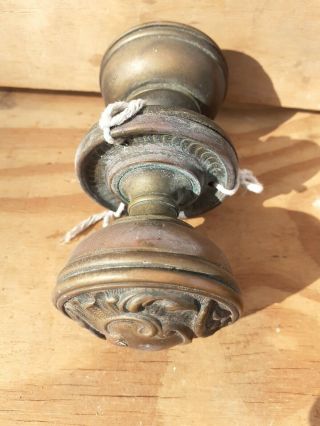 Vintage Old Antique Brass Door Knobs Handles Pair (2) Old English Victorian Large