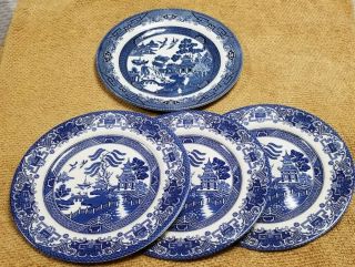 4 Vintage Eit & Churchill Blue Willow 9.  5 " & 10 " Dinner Plate Made In England