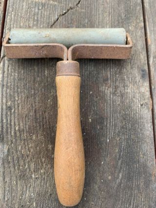 Vintage Wallpaper Roller Tool - Rubber With Wooden Handle