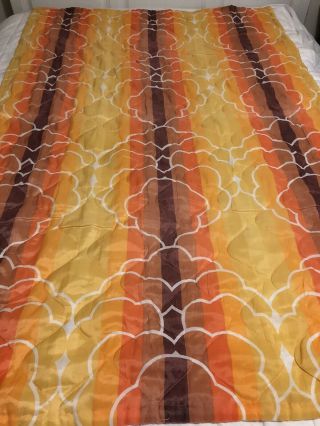 Vtg Mid Century 70’s Orange Brown Yellow Quilted Spread Fabric Kleinfab 42”x 62”