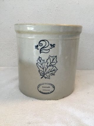 Vintage Western Stoneware 2 Maple Leaf 2 Gallon Crock Monmouth Ill