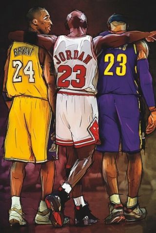 Kobe Bryant Michael Jordan And Lebron James Art Poster 24x36