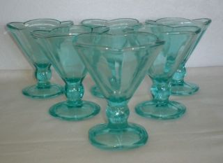 Set Of 6 Goblets Compote Ice Cream Sundae Dishes Glasses Teal Aqua Blue Green