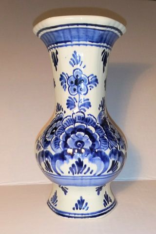 Vintage.  Delft Floral Blue/wh Porcelain Vase.  Made In Holland Estate Item