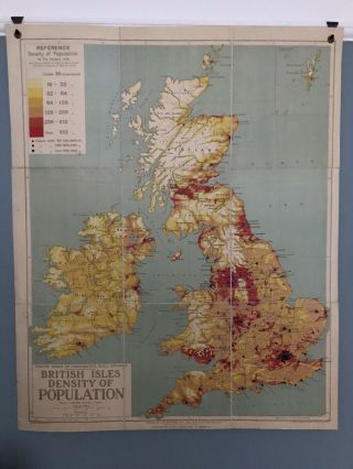 Vintage Philips’ Comparative Wall Atlas Of British Isles Population School Map