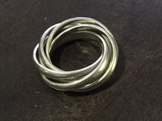 Vintage Taxco 925 Sterling Silver 6 Interlocking Bands Ring Size 5,  9.  5g Signed