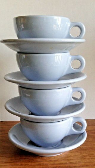 Vintage Buffalo China Restaurant Ware Blue Lune Coffee Cup & Saucer Set Of 4 (8)