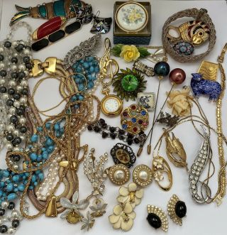 Antique Vintage Costume Jewellery Rings Necklaces Brooches Ciro Pearls Hat Pins