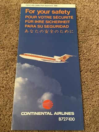 Comtinental Airlines Boeing 727 Safety Card