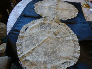 2 Antique Normandy Lace Pillow Covers Round & Oval