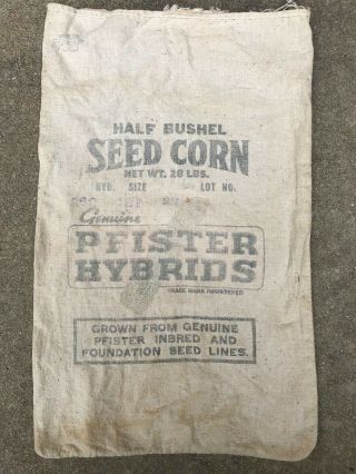 Vintage Pfister Hybrids Seed Corn Bag Sack Half Bushel 28 Lbs