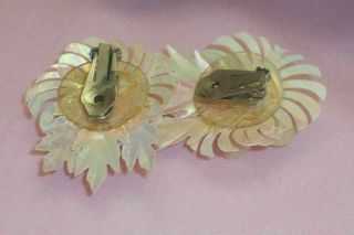 Vintage Feather Light Plastic Huge Clip on Flower Earrings Soft Pink & White 3