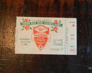 1947 Junior Rose Bowl College Football Ticket Stub Chaffey Vs Cameron 2nd Annual
