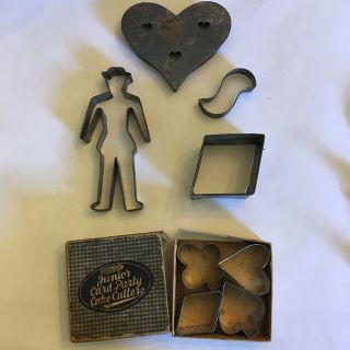 Vintage Metal Cookie Cutters And Junior Card Party Cake Cutters