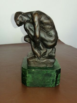 A.  Rodin.  Bronzed Spelter Figure Of A Crouching Naked Man