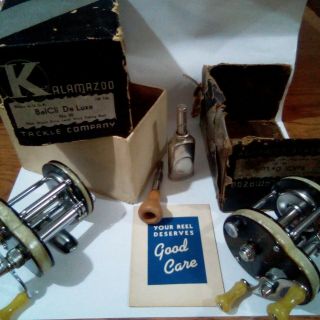 (2) Vintage Kalamazoo Tackle Co.  Bal - Cli 30 Deluxe Mod.  C Fishing Reels