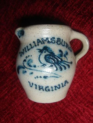Vintage Williamsburg Va Souvenir Stoneware Salt Glaze Blue Creamer / Pitcher