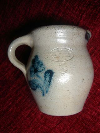 Vintage Williamsburg VA Souvenir Stoneware Salt Glaze Blue Creamer / Pitcher 2