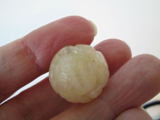 Vintage Chinese Carved Round Jade Bead White Asian 3/4 Inch Pendant