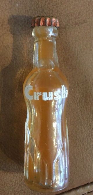 Vintage Orange Crush Soda Glass Miniature Bottle Metal Cap.  Pop Drink Argentina