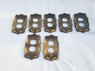 7 Vtg Amerock Carriage House Outlet Cover Plates Antique English Brass W/ Screws