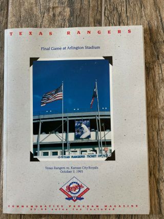 1993 Texas Rangers Final Game At Arlington Stadium Yearbook Nolan Ryan