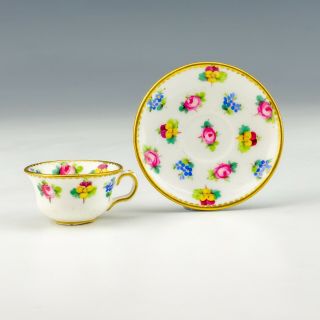 Antique Minton Porcelain - Flower Decorated Miniature Cabinet Cup & Saucer