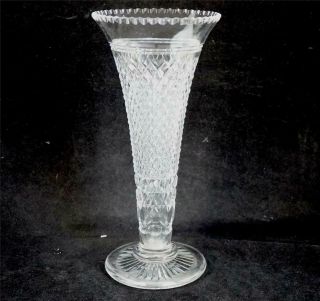 Antique Diamond Cut Glass Vase 30cm 12 " Tall.  Possibly Webb