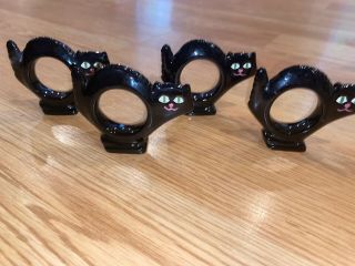 Vintage 4 Black Cat/halloween Handpainted Ceramic Napkin Holders/rings