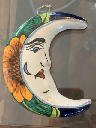 Vintage Hand Painted Decorative Ceramic Crescent Moon From Mexico