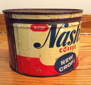 Vintage 1 LB Nash ' s Coffee Tin,  Coffee Can,  Key Wind,  Fine Grind St.  Paul MN 3