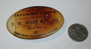 Vtg Advertising Celluloid Sharpening Stone Fw Webb,  Boston,  Fine Plumbing