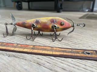 Vintage Heddon Dowagiac Minnow 00 Fishing Lure Antique C1915 Glass Eyes 5 Hook