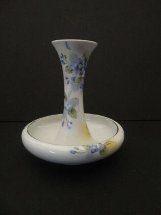 Vintage Nippon Hand Painted Blue Floral Vase & Underdish With Gold Trim Excellen