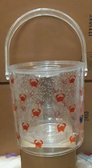 Vintage Acrylic Red Crab Ice Bucket With One Good Luck Blue Crab With Bubbles