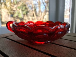 Vintage Fostoria Ruby Red Candy Dish Coin Glass With Handle Pristine