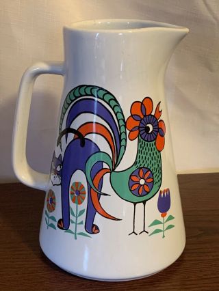 Waechtersbach Vintage Water Pitcher Cat And Rooster West Germany