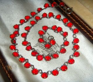 Antique Art Deco Ruby Red Open Back Crystal Bezel Set Vintage Riviere Necklace