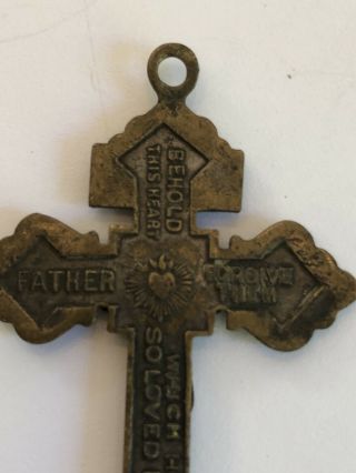 Vintage Brass Crucifix Cross Pendant - JESUS NAZARENUS REX JUDӔORENUM 3