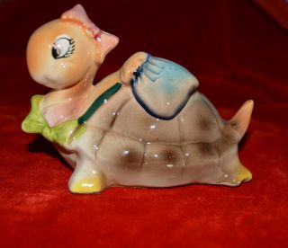 Vtg Lady Turtle Ceramic From Japan Bow On Head