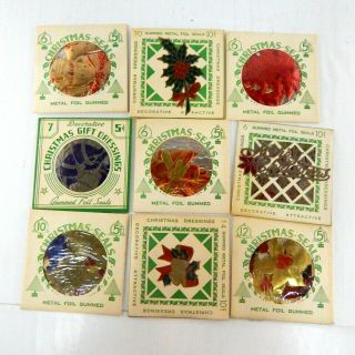 77 Vintage Christmas Gummed Seals Die Cut Metal Foil Stickers Gift Dressings