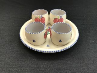 Vintage Poole Pottery England 4 Egg Cups With Matching Underplate 1950’s