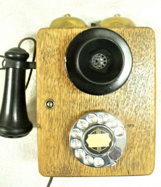 Antique Vintage Small Wood Hotel Style Automatic Electric Wall Phone With Dial