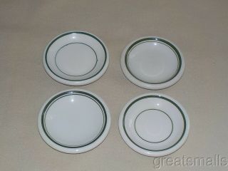 4 Vintage Restaurant Ware Butter Pats W Green Bands Stripes,  Each One Different